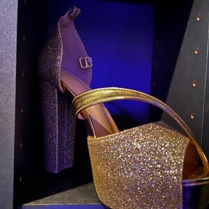 Elegant Gold Glitter Platform Heels